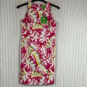 NWT Pappagallo Pink Jeweled Neckline Hawaiian print sleeveless shift dress sz 4